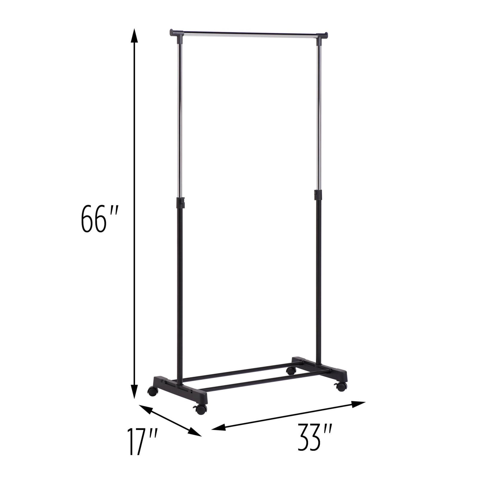 Honey-Can-Do Adjustable Height Rolling Metal Clothes Rack 30 lbs, Chrome