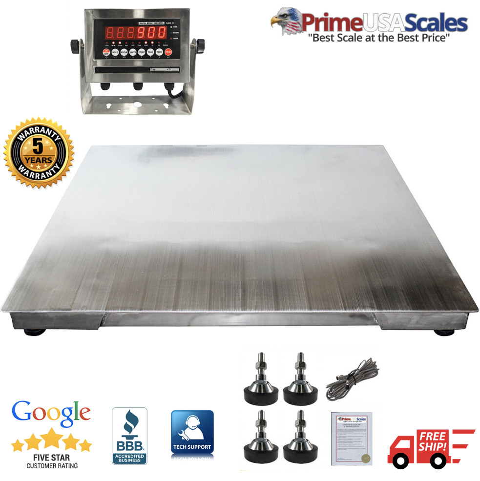 2500 LB x .5 LB (Legal For Trade) Optima Stainless Steel 4′ x 4′ Floor Scale NEW