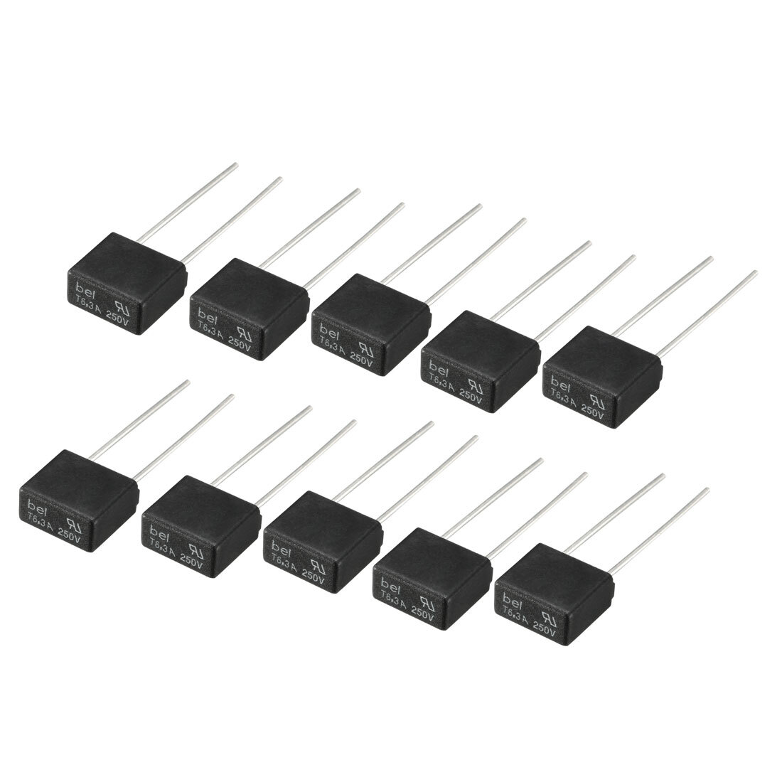 10Pcs DIP Mounted Miniature Square Slow Blow Micro Fuse T6.3A 6.3A 250V Black