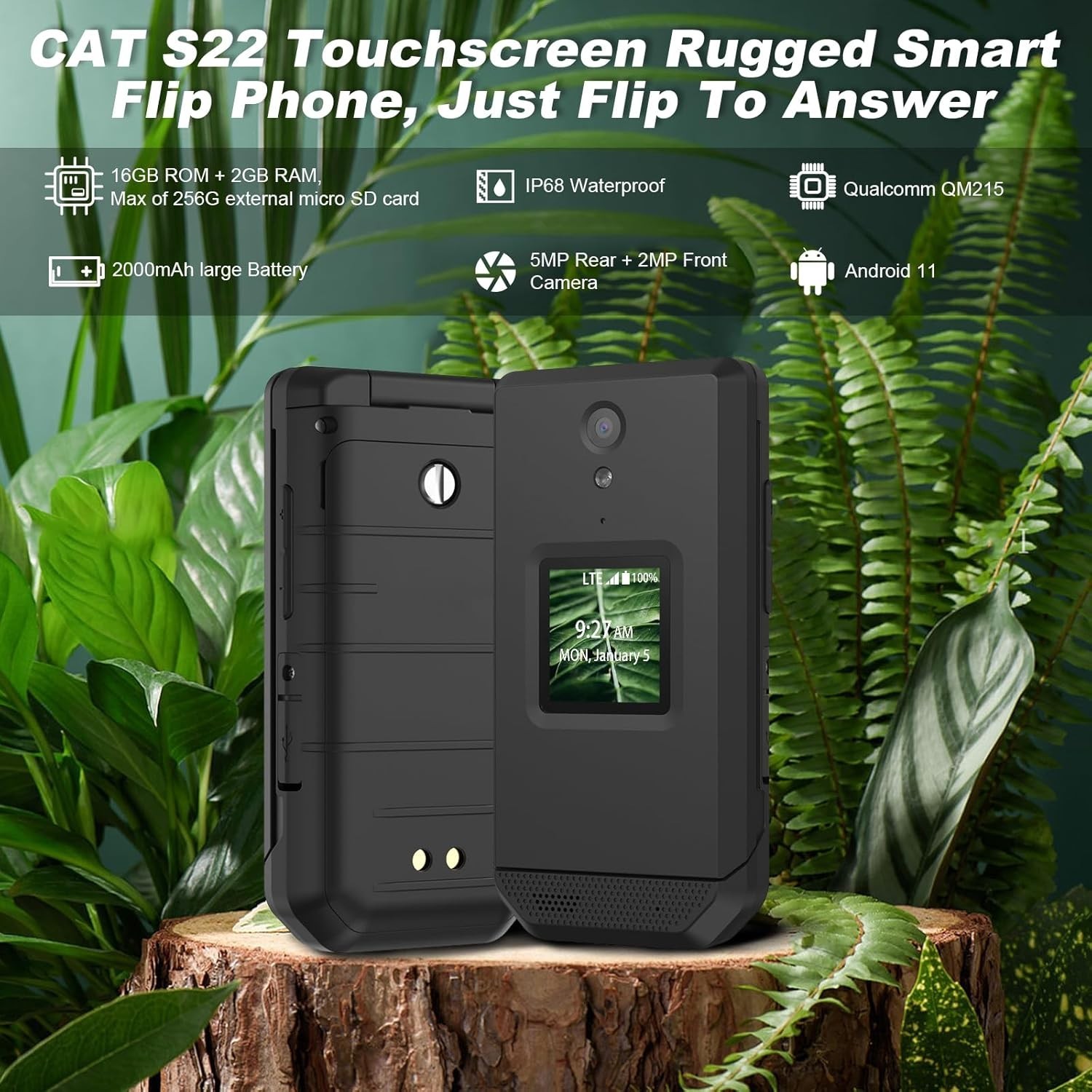 S22 Rugged Flip Phone Unlocked (16GB) 2.8” Touchscreen Smart Cell Phone