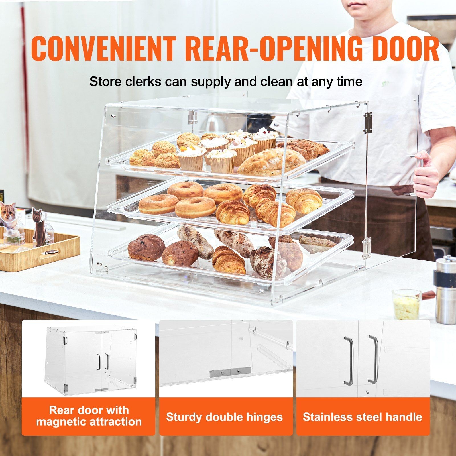 3Tier 20.7x17x16.3in Commercial Rear Door & Removable Shelves Acrylic