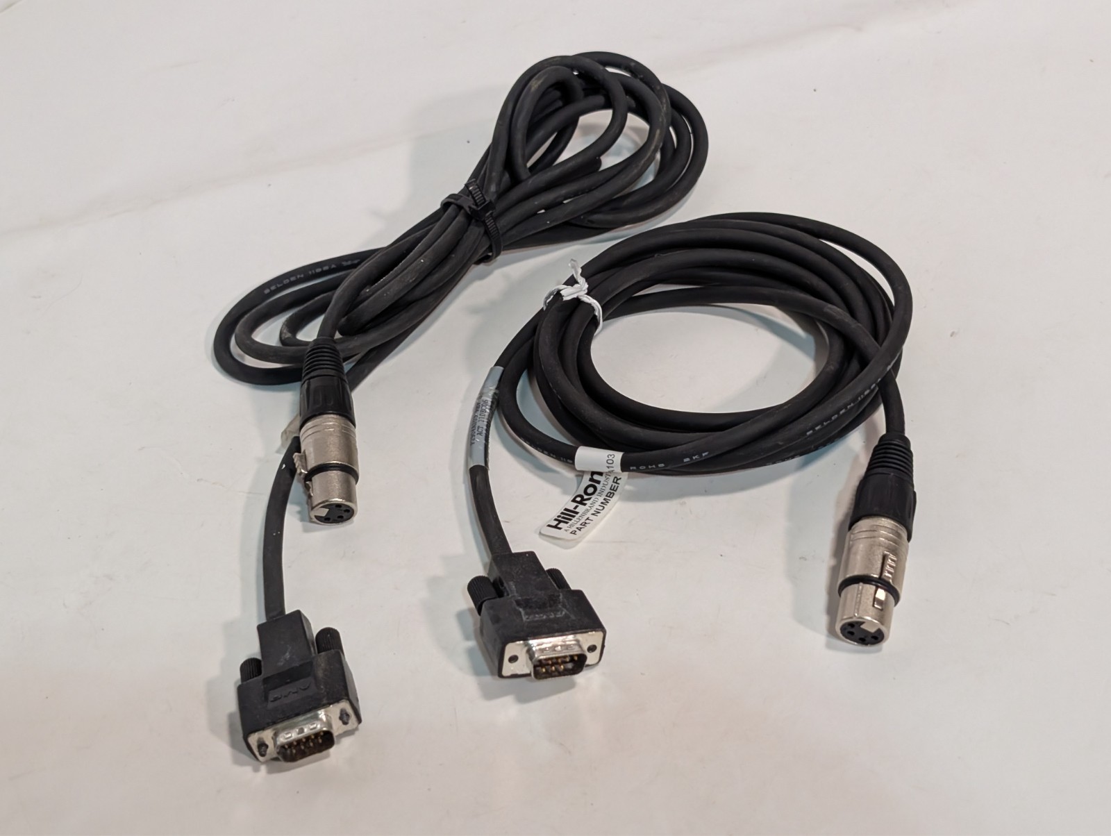 Lot of 2 Hill-Rom P2904A103 communication cables, DB9 male to 4-pin circular