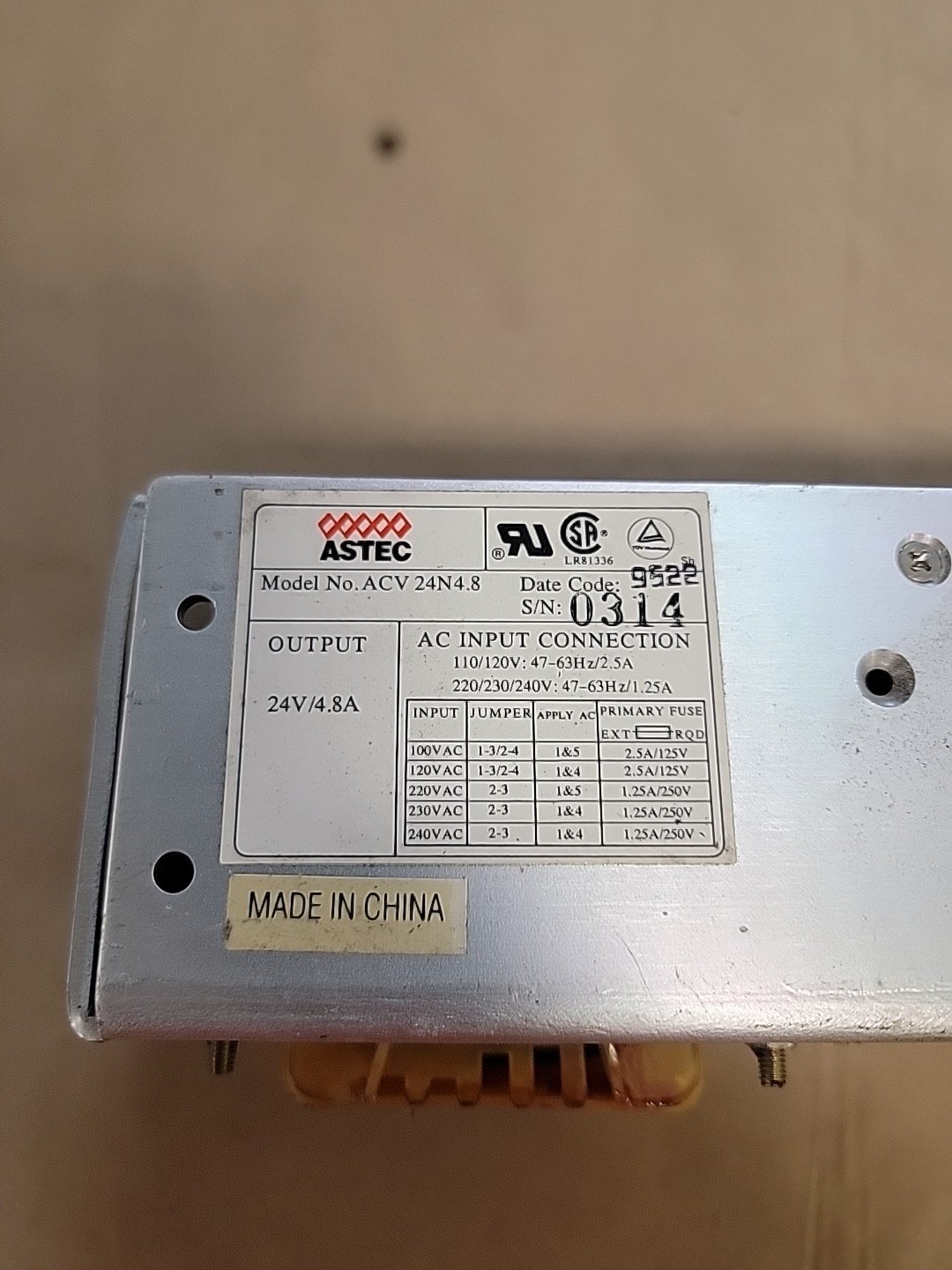 Astec Power Supply ACV 24N4.8 ACV24N48 120/240 VAC 24 VDC 2.5 A Amp Used