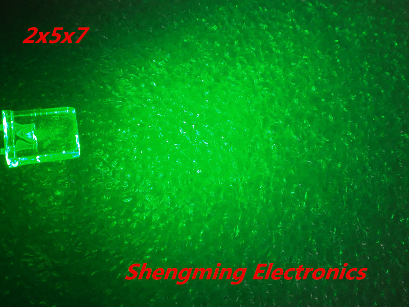 1000PCS 2x5x7 Green Color Led 3.0~3.4V 120deg 2*5*7 MM water clear