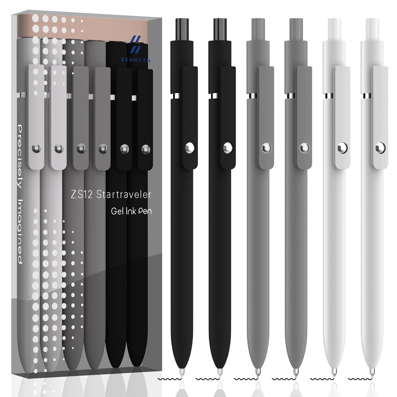 Gel Ink Pens 6-Pack, 0.5mm Fine Point, Quick-Dry Black Retractable Pens