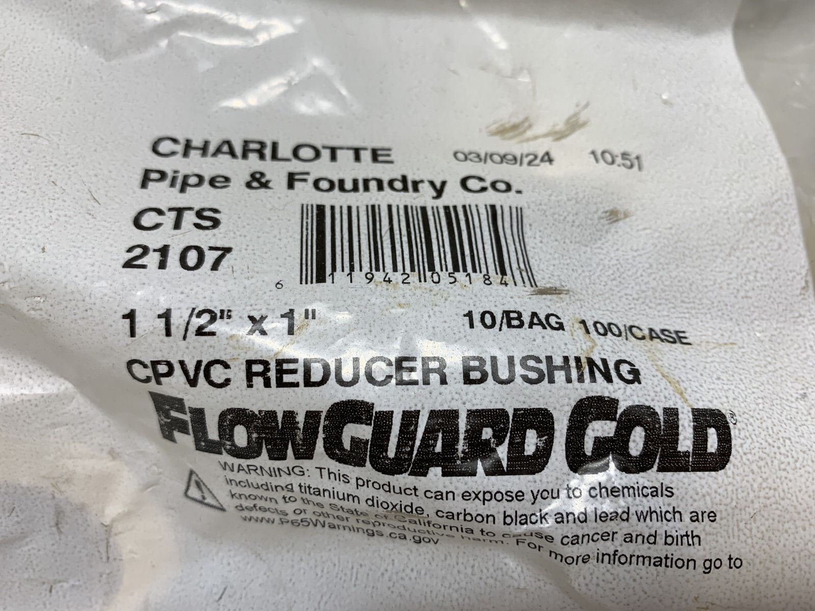 Charlotte CTS 2107 FLowguard Reducer Brushing 1 1/2″ x 1″ (pk of 10)