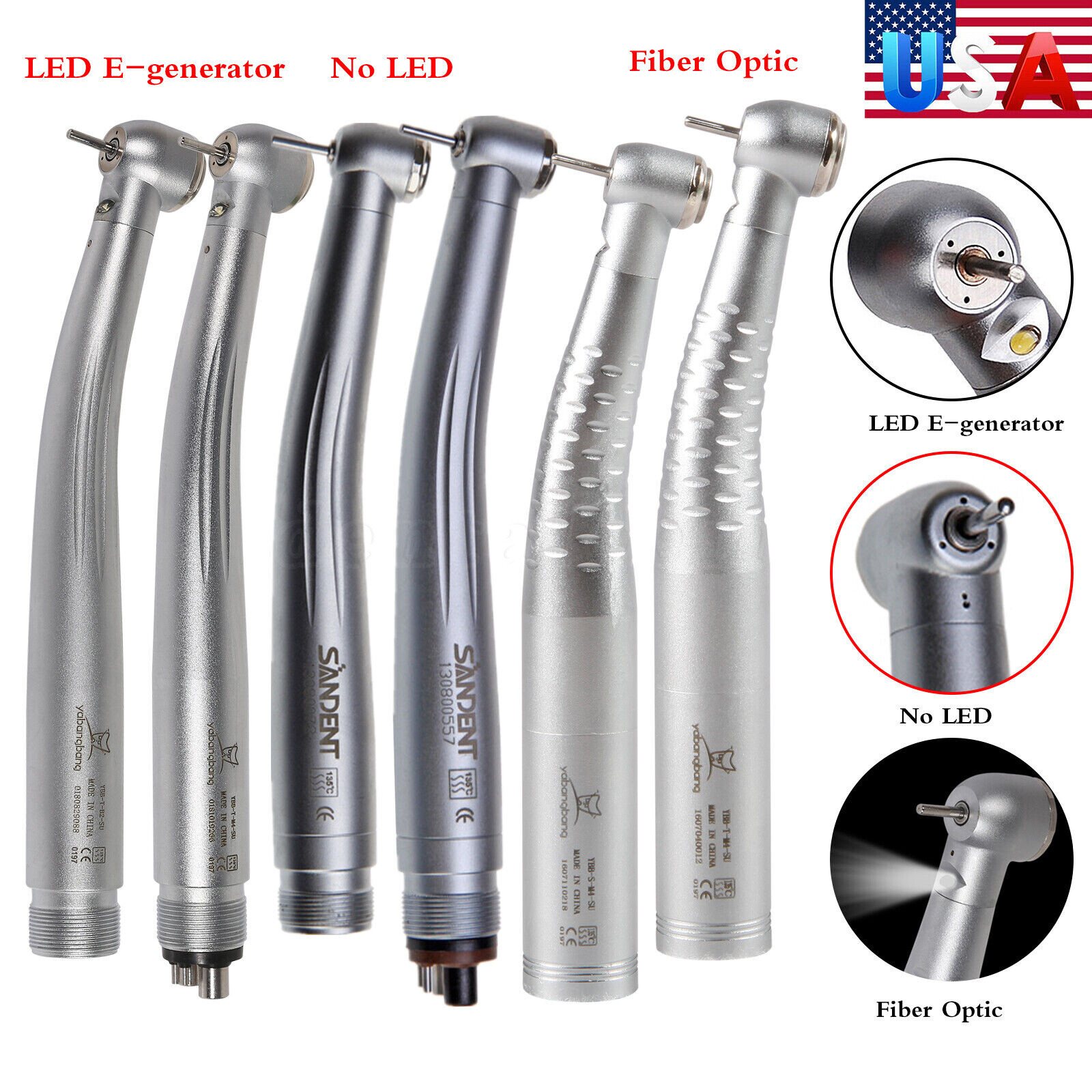 Dental High Speed Handpiece /LED Fiber Optic /E-generator 2/4H6 Pin Fit KaV NSK