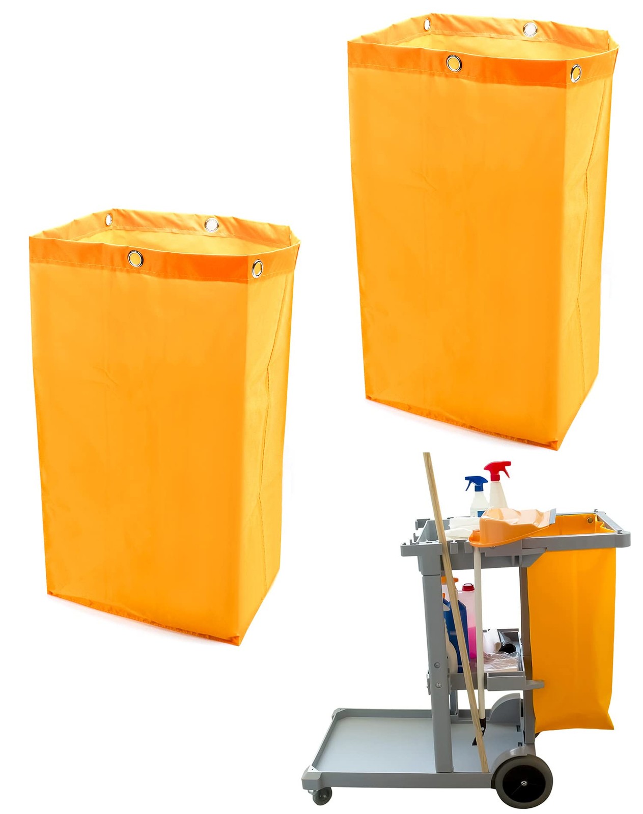 QWORK Janitorial Cart Bag, 24 Gallon Waterproof Large Capacity 2 pcs, Yellow