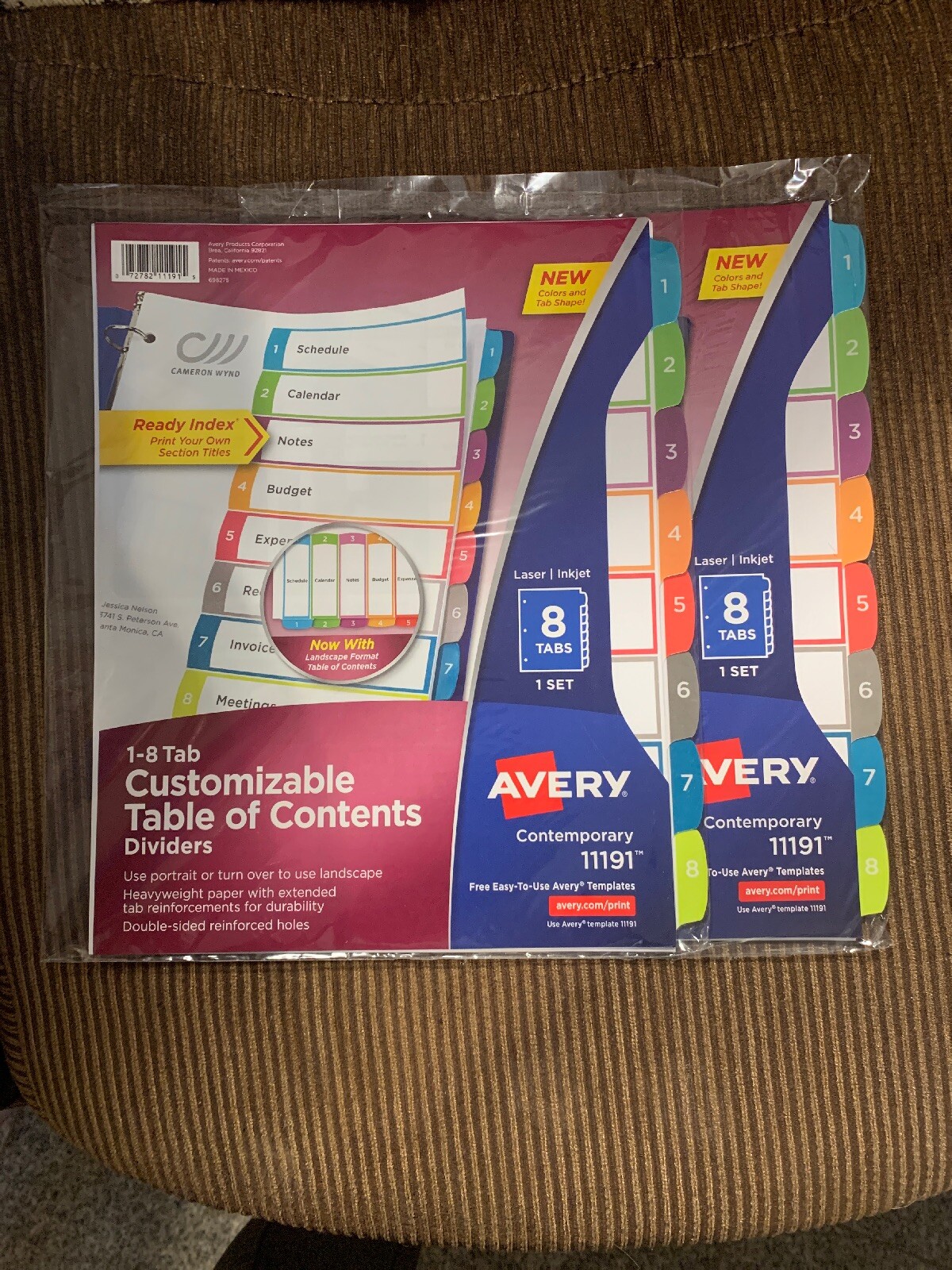 2 Set Avery 8 Tab Customizable Table Of Contents Dividers Contemporary 11191