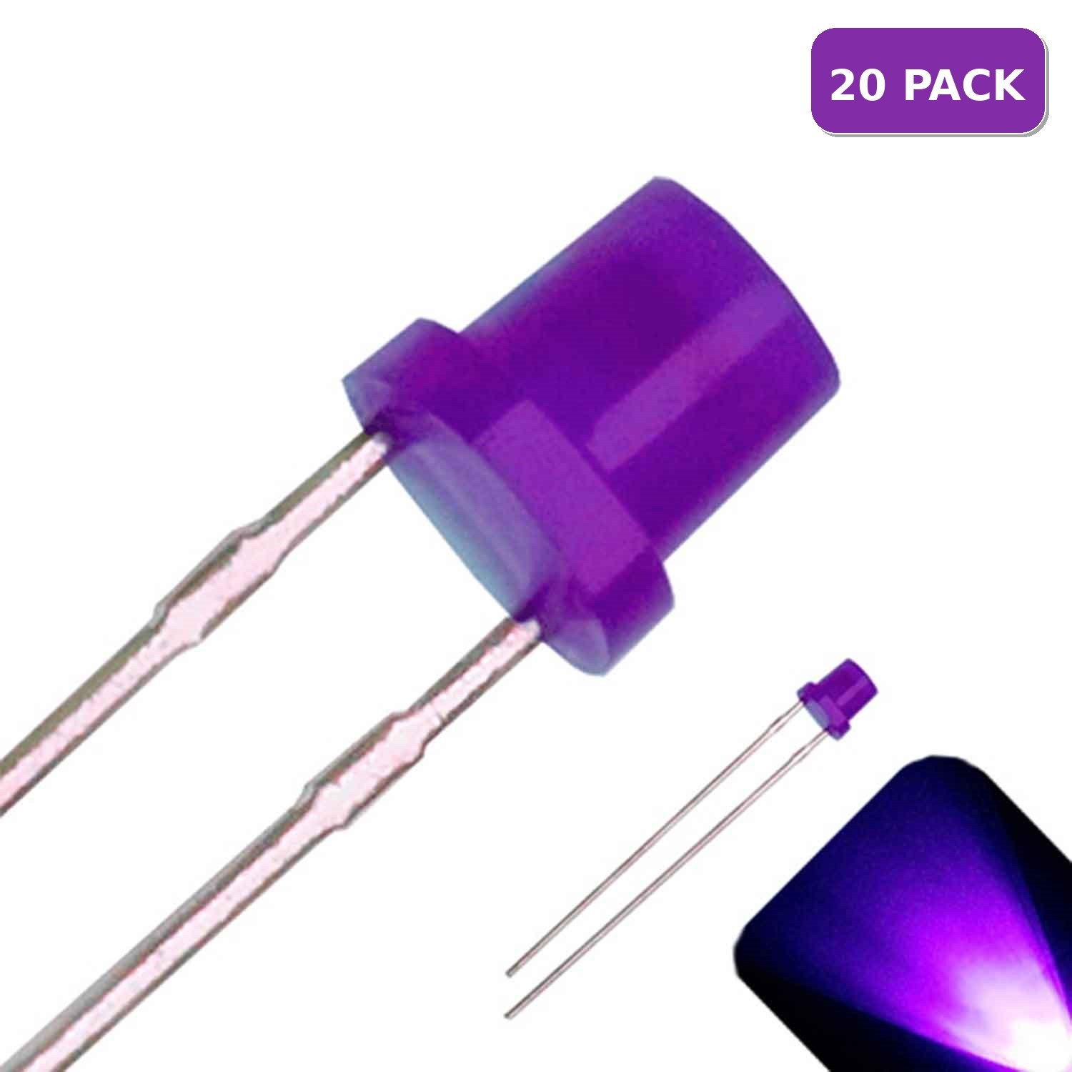 20 x LED 3mm UV / Purple Diffused Ultra Bright Flat Top Wide Angle LEDs Light