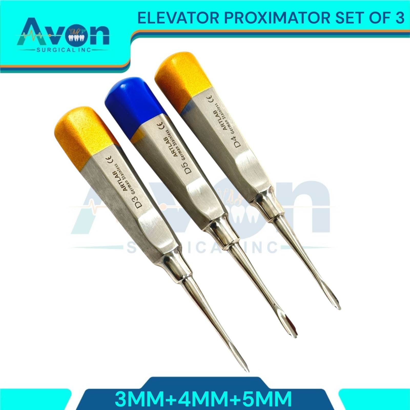 GERMAN 3 LUXATING PERIOTOMES DENTAL ATRAUMATIC EXTRACTING ELEVATORS 3MM 4MM 5MM
