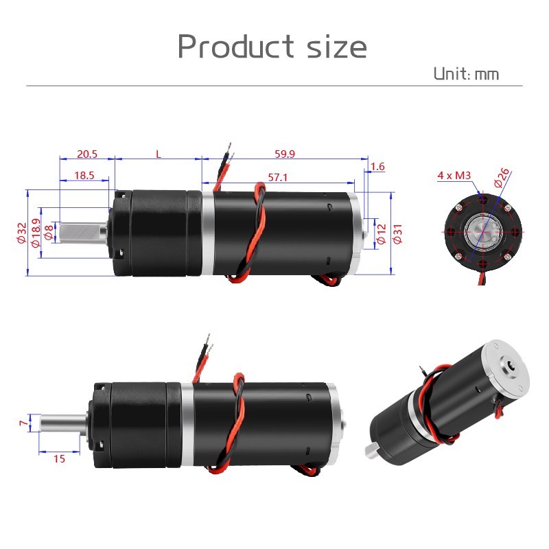 32GP-31ZY Planetary Brushed Motor DC 12V24V Forward And Reverse Speed Regulation