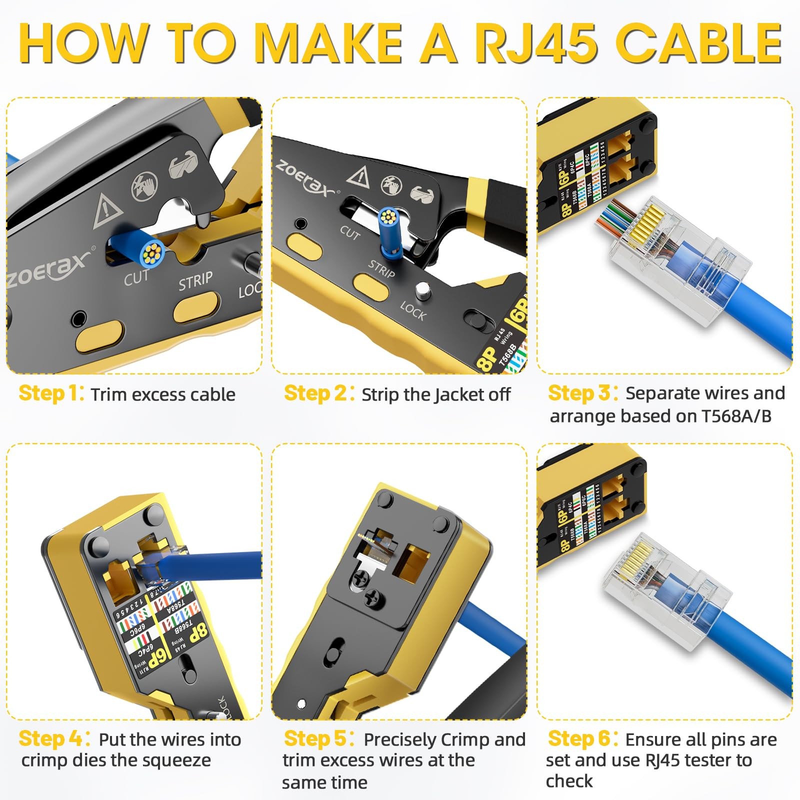 RJ45 Crimping Tool Ethernet Crimp Tool Crimper for RJ11/RJ12 Standard, RJ45 P…