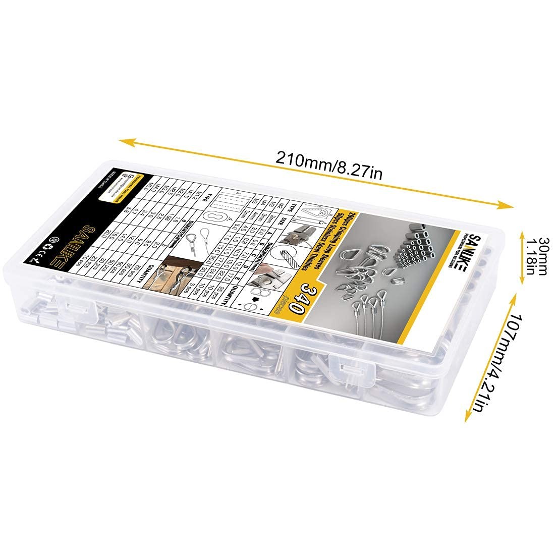 Sanuke 340PCS Stainless Steel Wire Rope Cable Thimbles 340pcs assortment kit