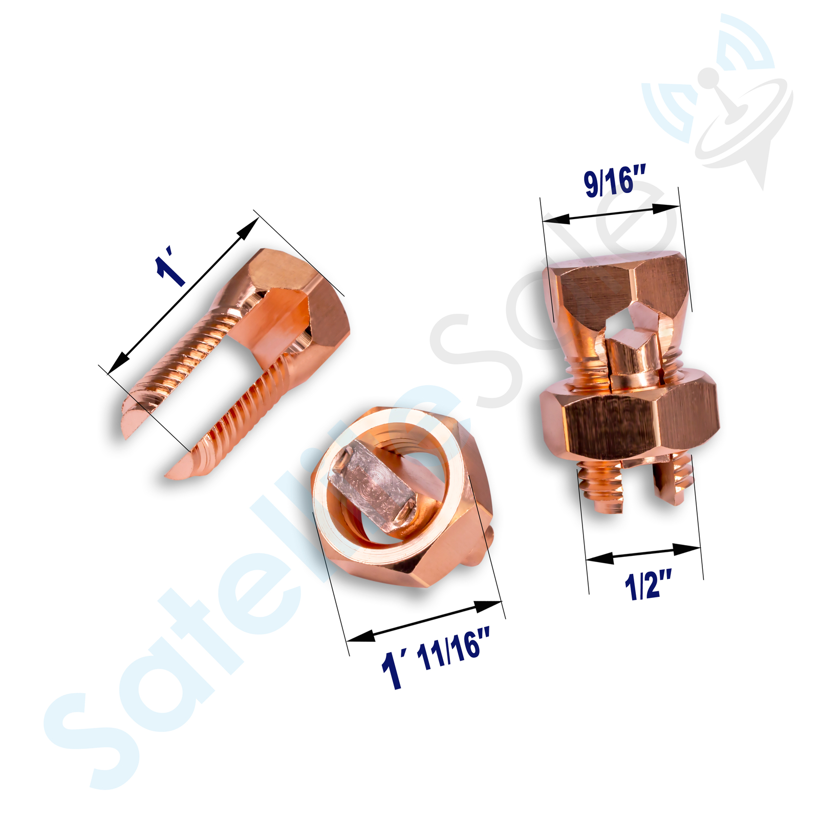 SatelliteSale UL-Listed High Strength Brass Grounding Split Bolt Connectors