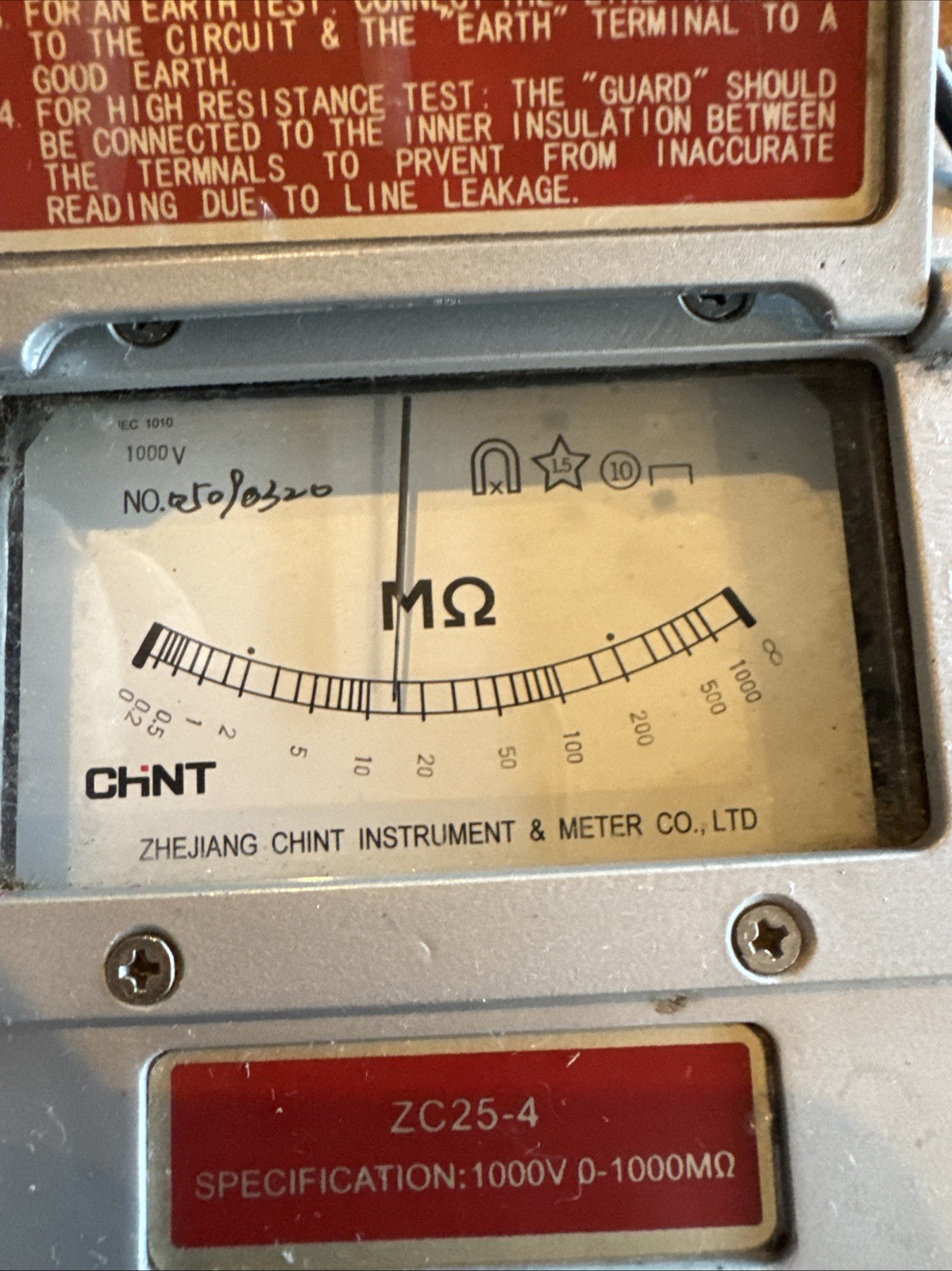 UEI INSULATION RESISTANCE TESTER CHiNT ZC25-4 1000V 0-1000MΩ Great Condition