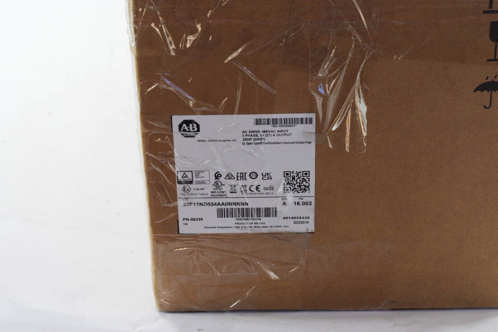 2023 Allen Bradley 20F11ND034AA0NNNNN /A 753 AC Drive Ser A 25HP US Free Tax