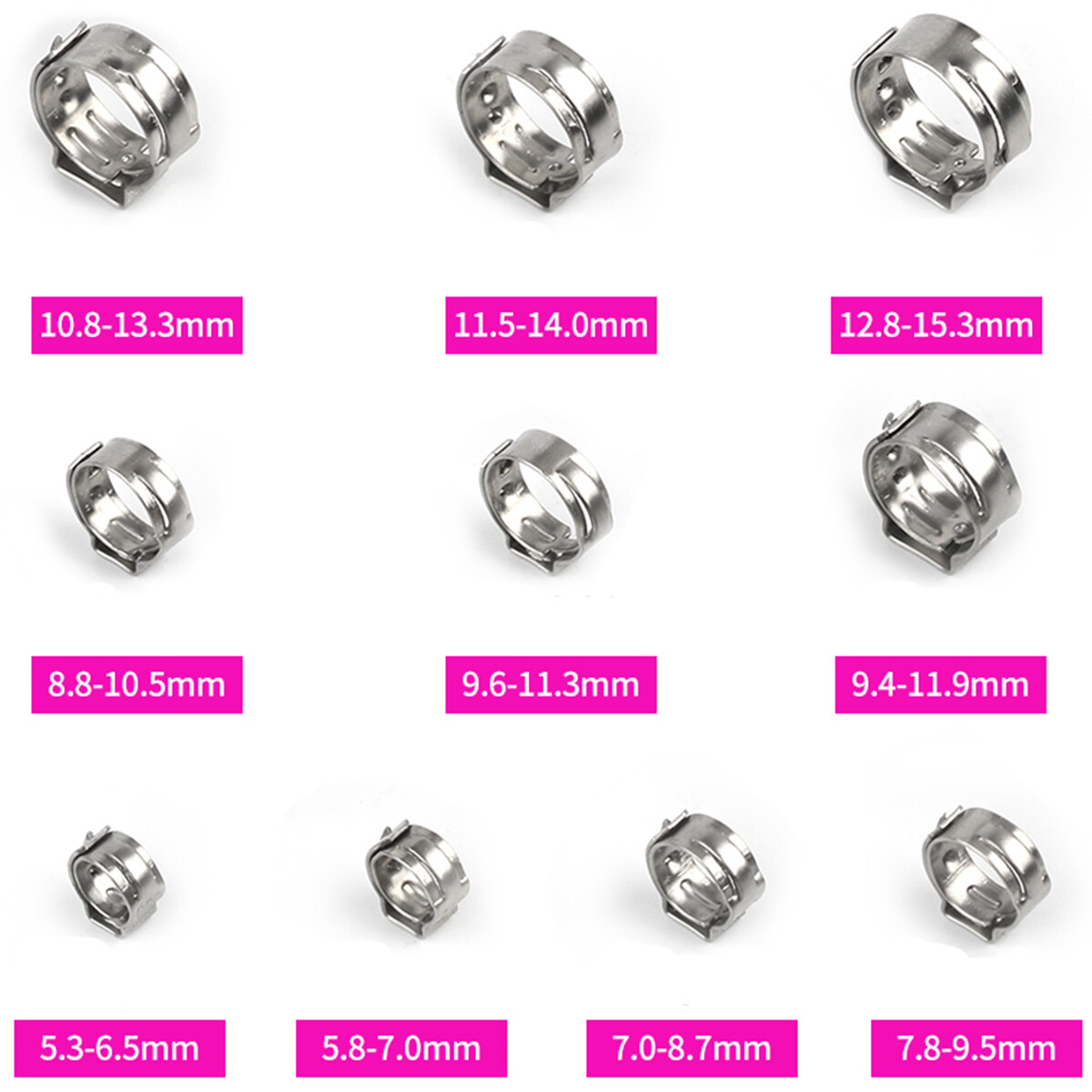 100/260X High Pressure Fuel Hose Clamps Stepless Stainless Steel Single Ear Clip