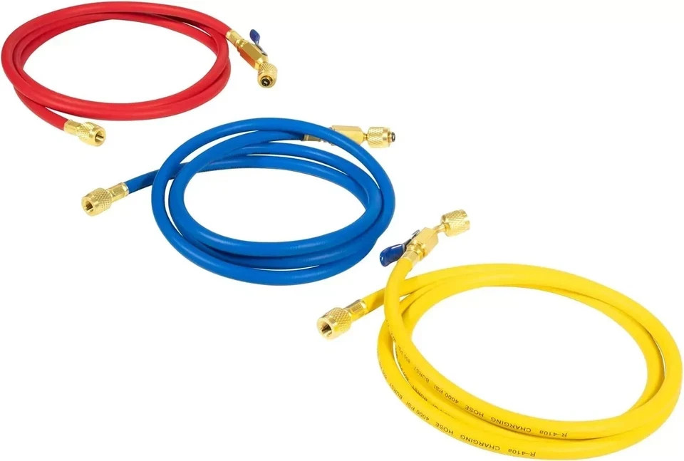 Yellow Jacket Plus II 29986 – 72″ Ball Valve Hoses, 1/4″, Set of 3