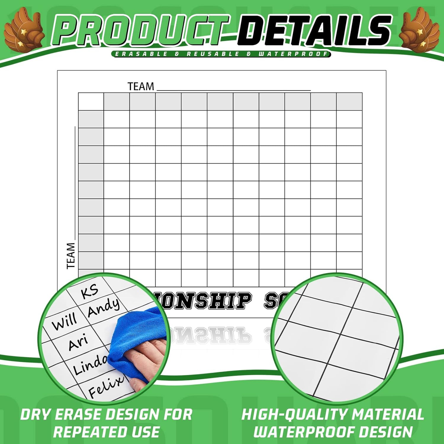 100 Football Squares Board Dry Erase – 24 X 36 Inch Reusable Office Pool Game Po