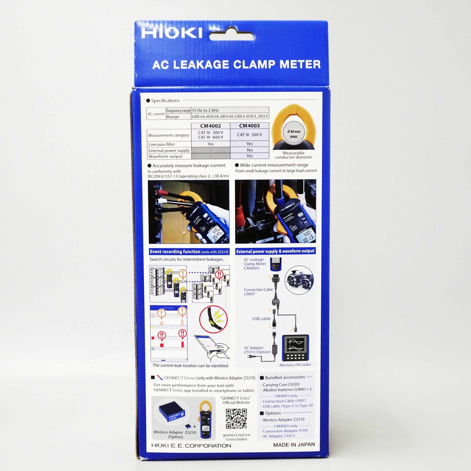 HIOKI CM4002-90 Electric AC Leak Clamp Meter Wireless Adapter Z3210 Set NEW
