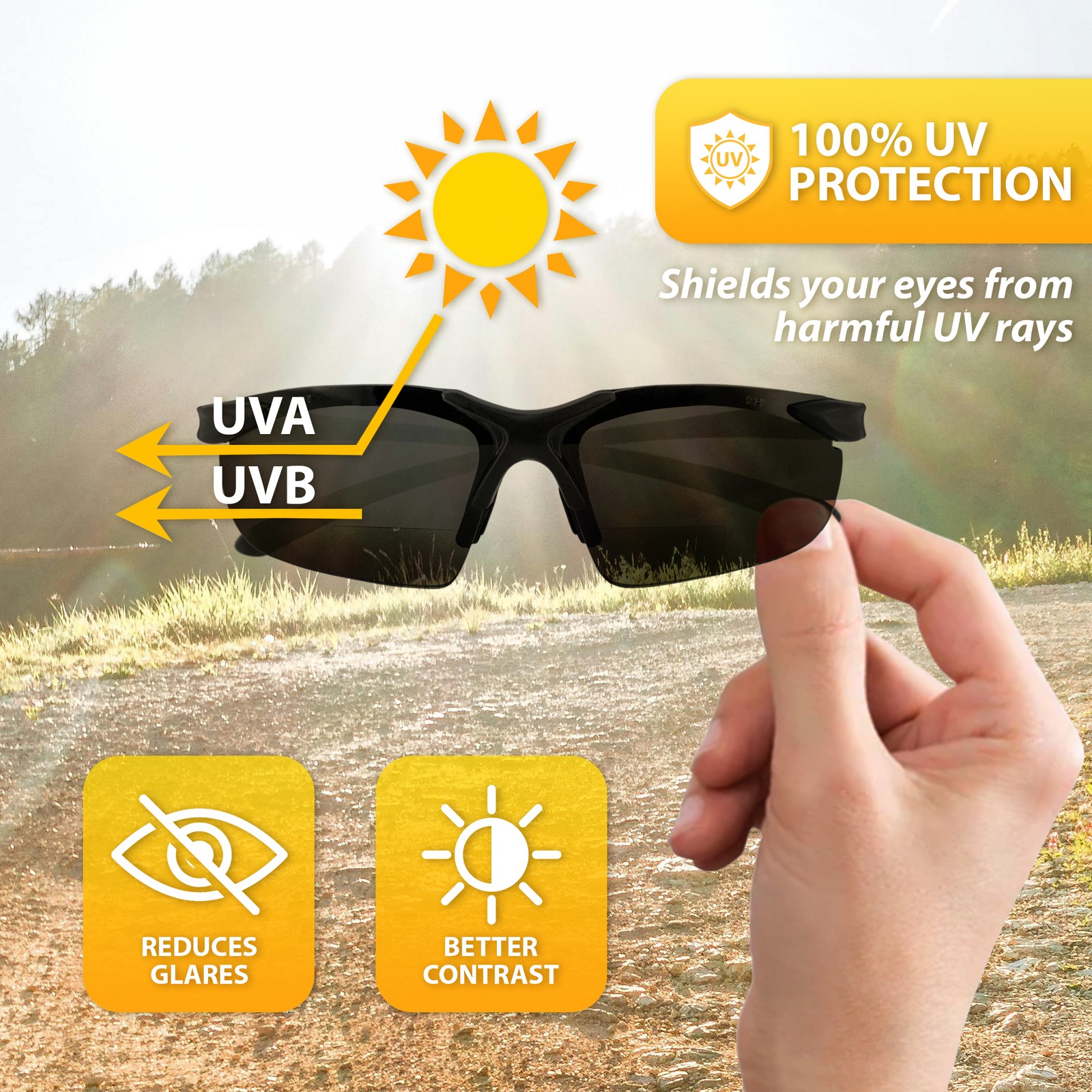 Apex Bifocal Safety Glasses 2.0 Shatterproof Smoke Lens Black Frame ANSI Z87.1