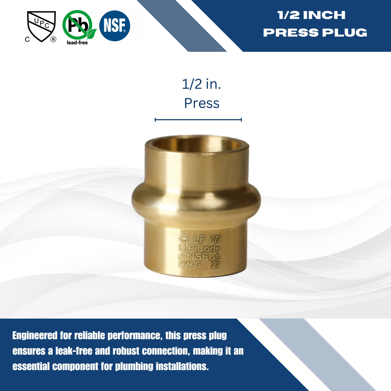 10 Pack XFITTING 1/2″ Press Plug, Lead Free Brass, ProPress