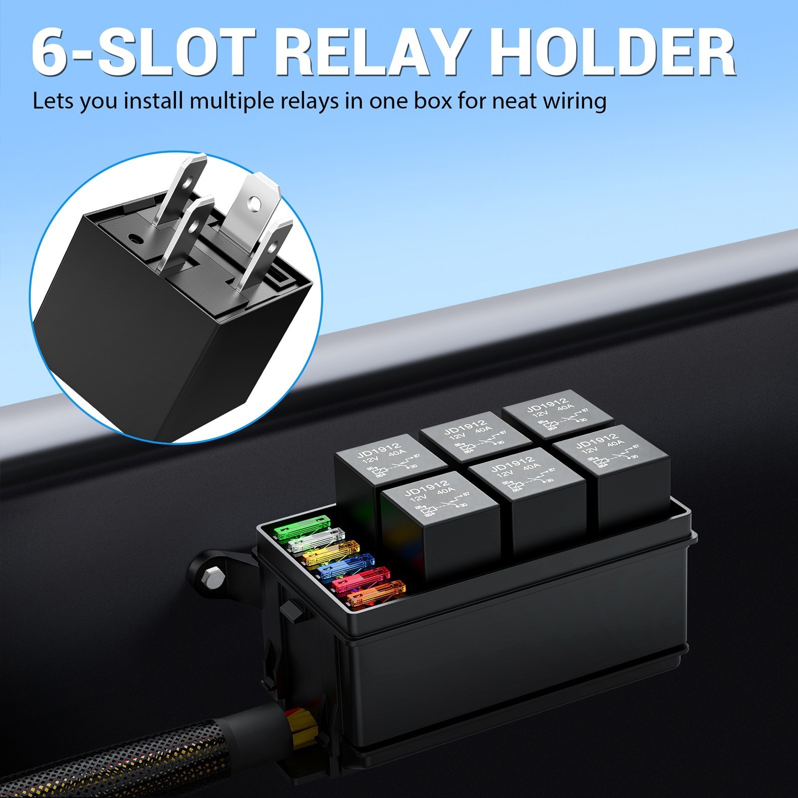 Waterproof 12V Relay Fuse Box Kit with Pre-Wired Harness for Automotive Use