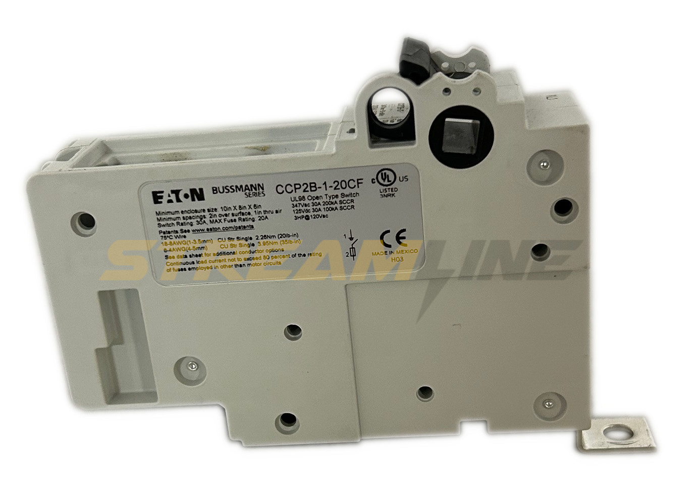 Eaton CCP2B-1-20CF Fusible Disconnect, UL98, Bolt-On, 20 Amp, 600Vac, 1-Pole