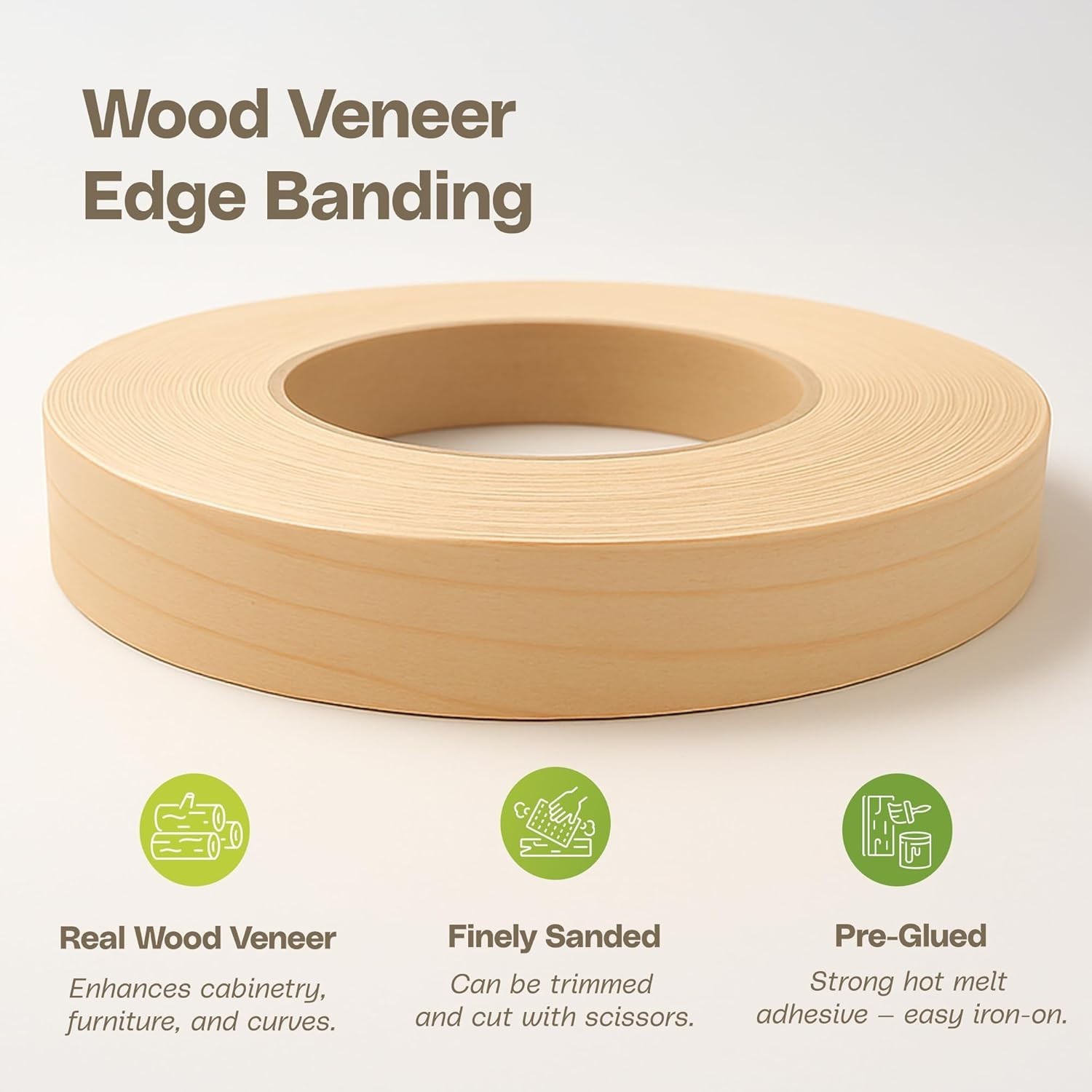 3/4 in x 250 ft Pre-Glued Maple Wood Veneer – Ideal for Furniture & DIY Projects