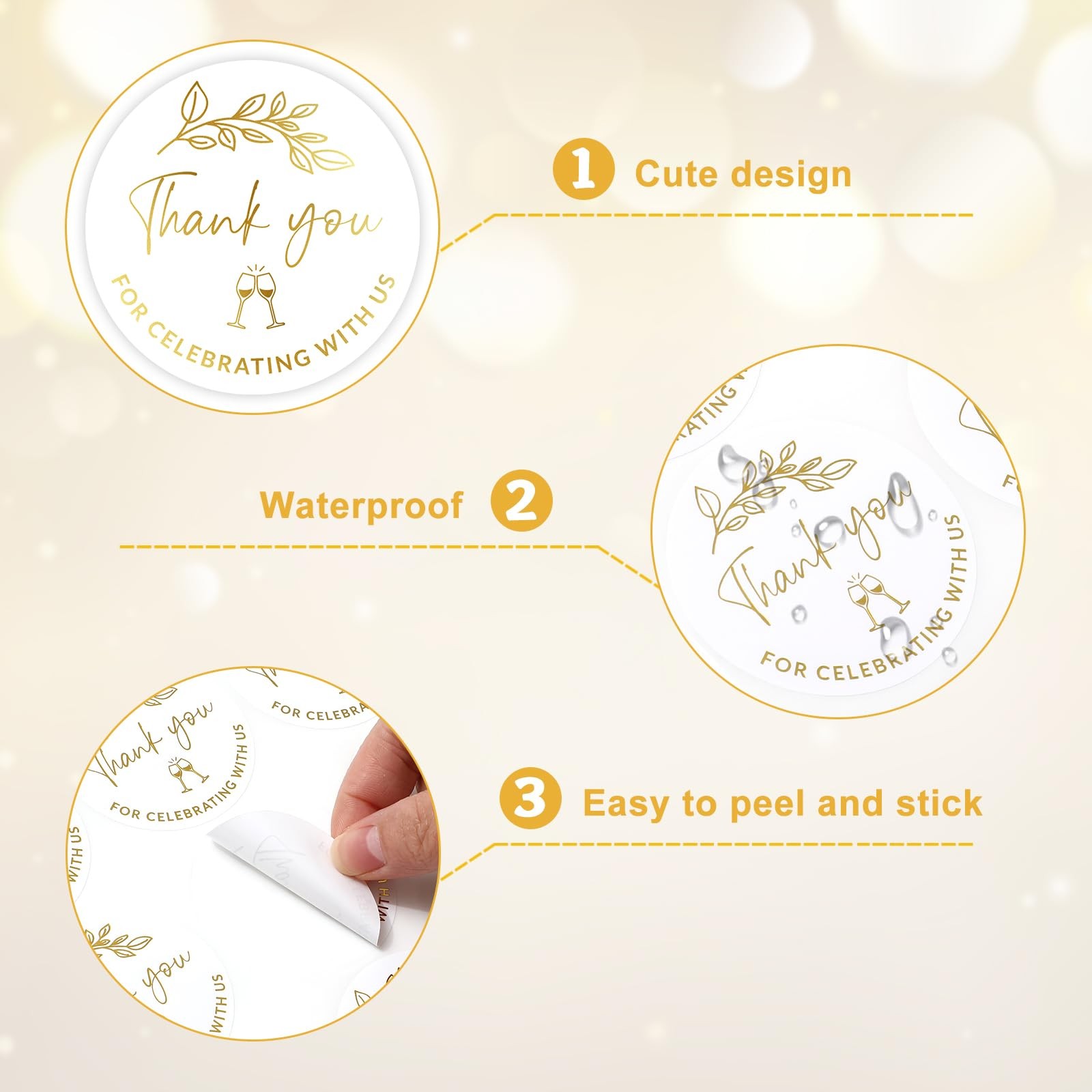 315Pcs Thank You for Celebrating with Us Sticker 2 Inch Gold Foil Thank You Pape