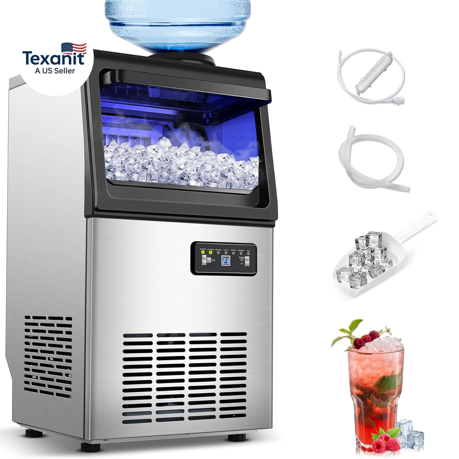 Commercial Ice Maker Machine 110LBS/24H, Undercounter or Freestanding Ice Machin