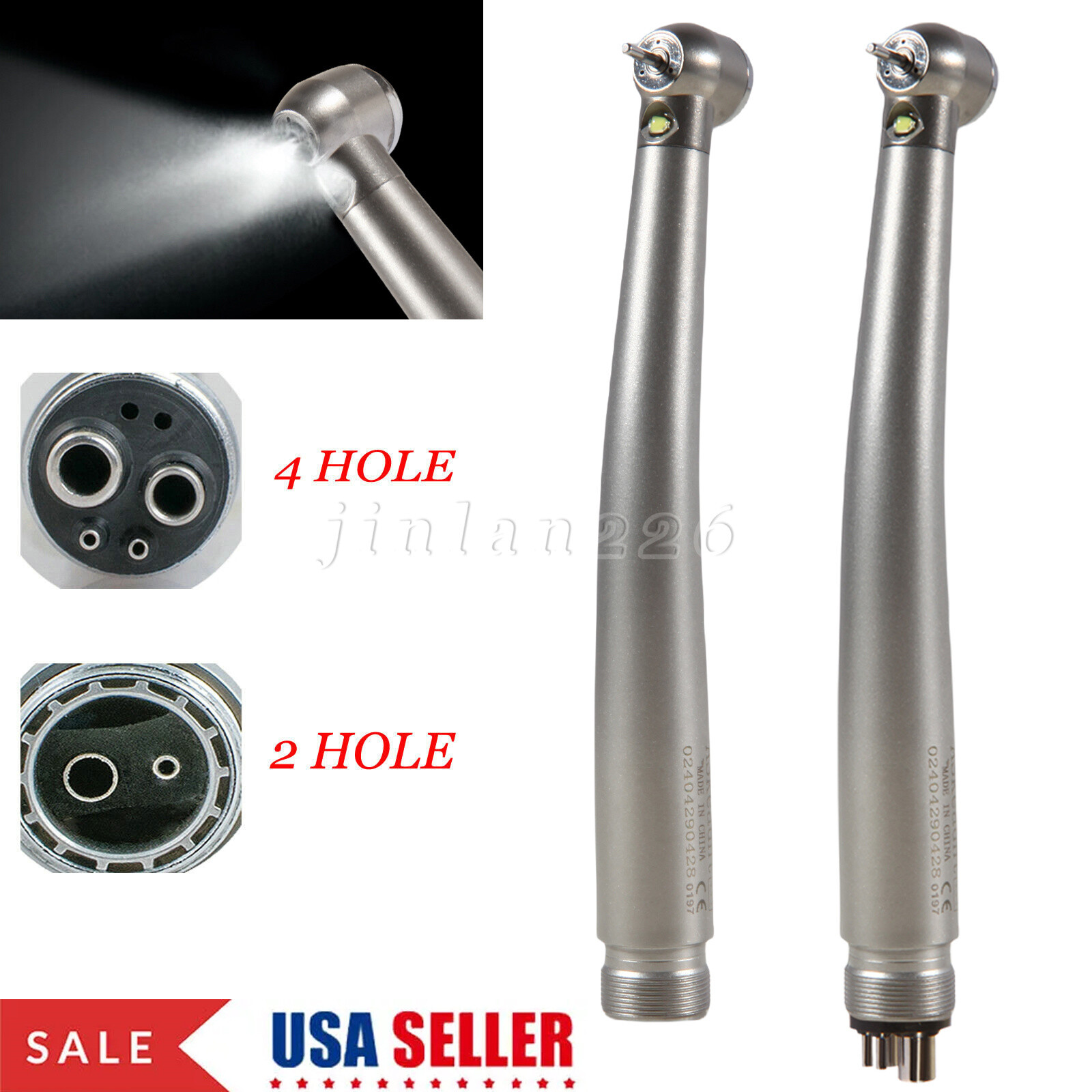 NSK Style Dental LED E-generator Fiber High Speed Handpiece Air Turbine 2Holes 4