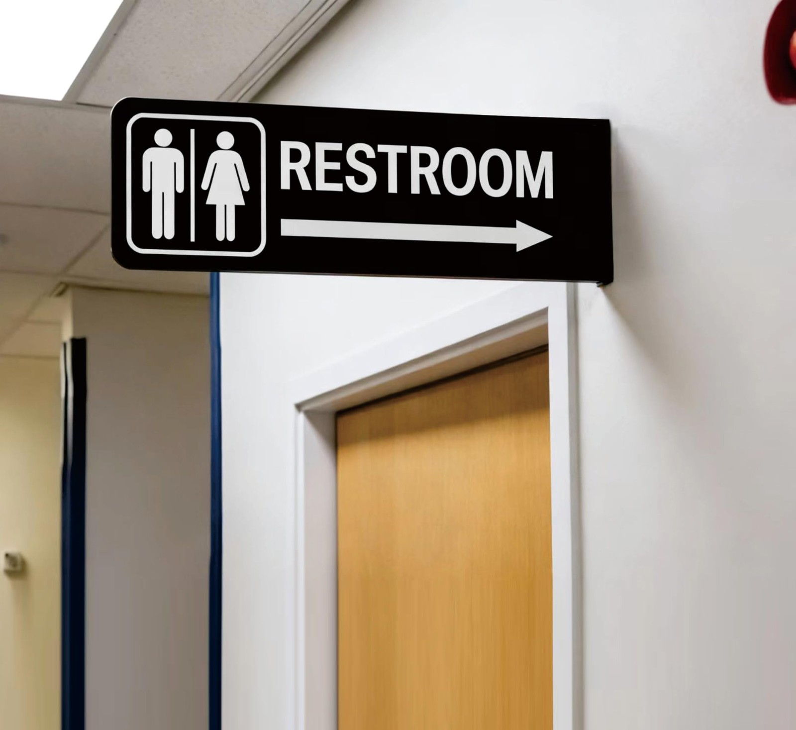 Double-Sided Restroom Sign W/ Arrow 12″x4″ Premium Frosted Acrylic Black
