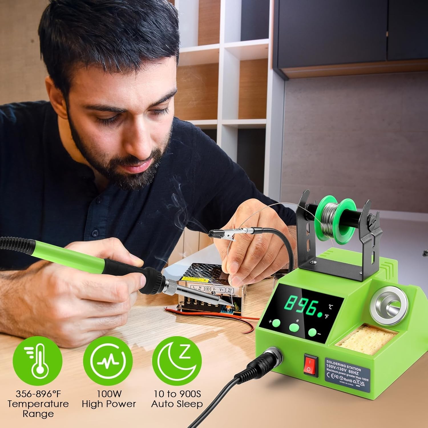 Soldering Station, 100W Digital Display Soldering Iron Station Kit with 2 Hel…