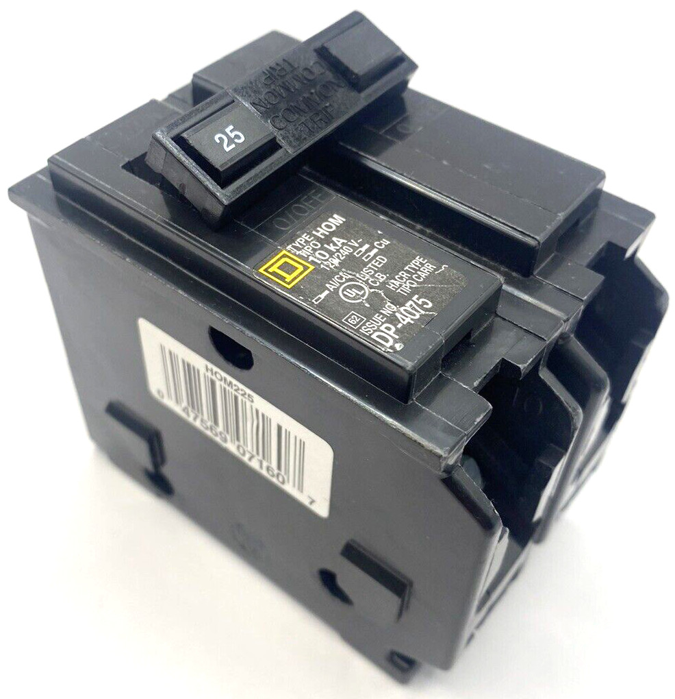 New Homeline Square D HOM225 2P 25A 120 240V AC Type HOM Plug In Circuit Breaker