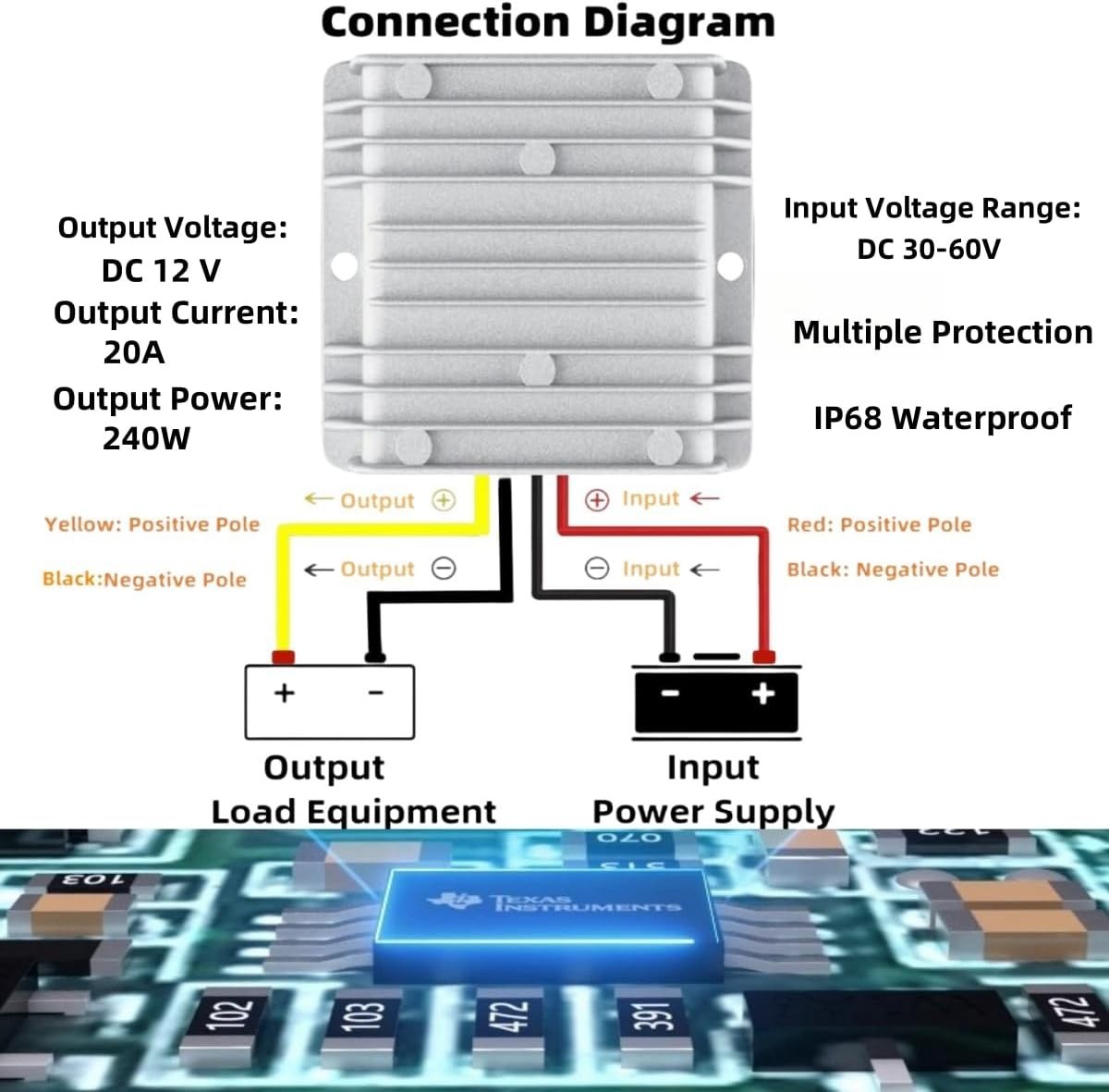 Compact 48V to 12V Converter with Rating – Ideal for RVs and Golf Carts