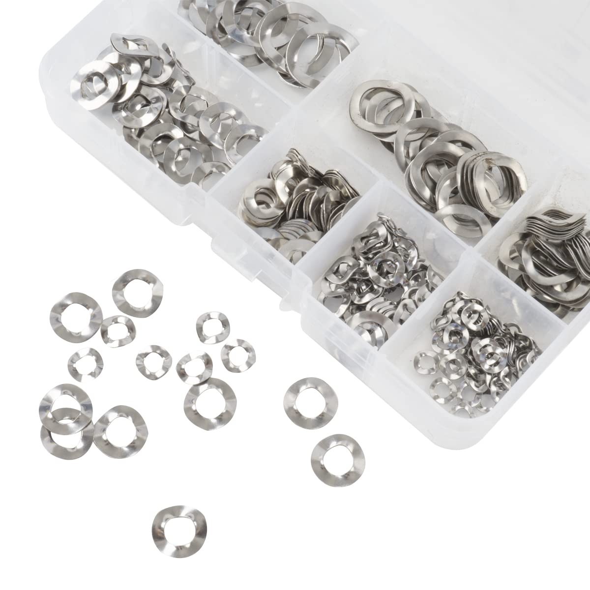 295 Pcs 304 Stainless Steel Spring Wave Washer Assortment Kit, 7 Sizes Wave Gask