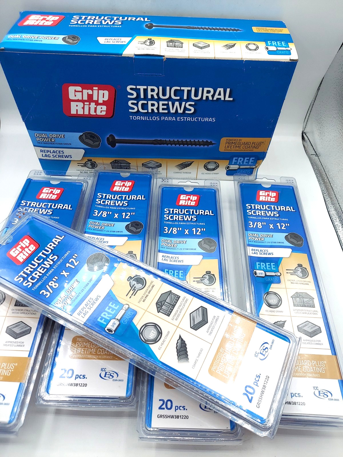 Grip Rite Structural Screws 3/8″ x 12″ GRSSFW381215 New *Case of 100*