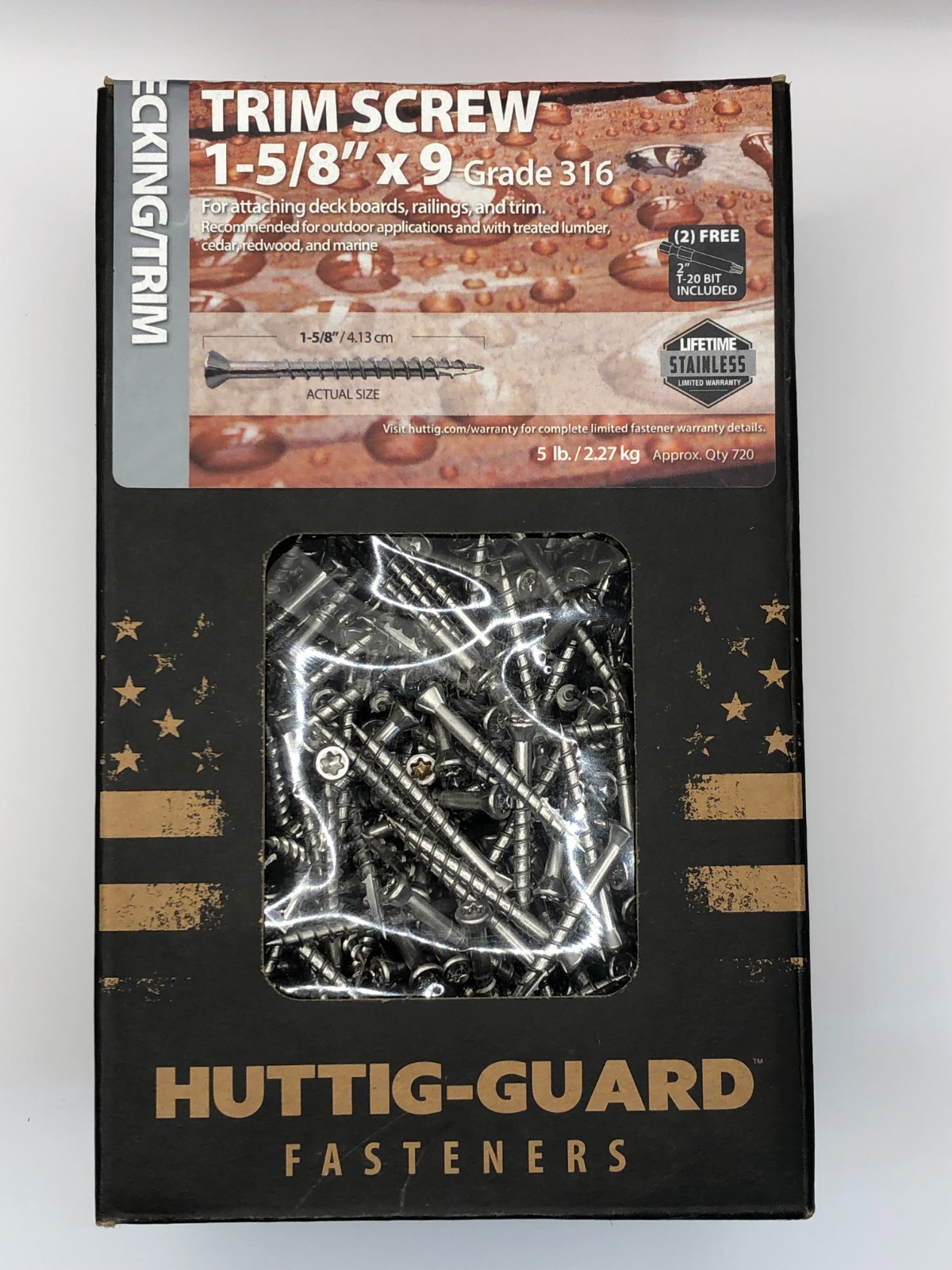 Huttig-Guard 1-5/8″ x 9 Grade 316 Stainless Steel Trim Screws – 5 lb. box