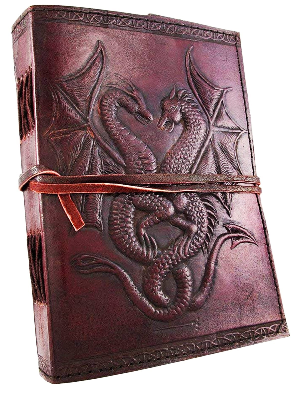 Double Dragon Blank Page DIARY JOURNAL NOTEBOOK ~ Handcrafted Handmade Leather