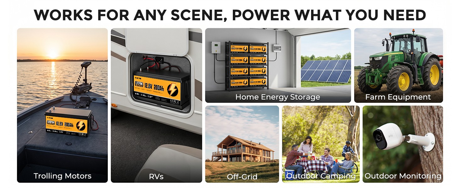 12V 200Ah Lithium LiFePO4 Battery 2560Wh Built-in BMS Deep Cycle Marine RV Solar