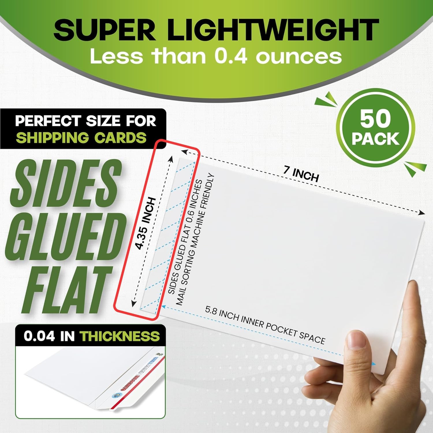 50 Pack Trading Card Mailers 7×4.35 Semi Rigid Toploader Envelopes Incognito