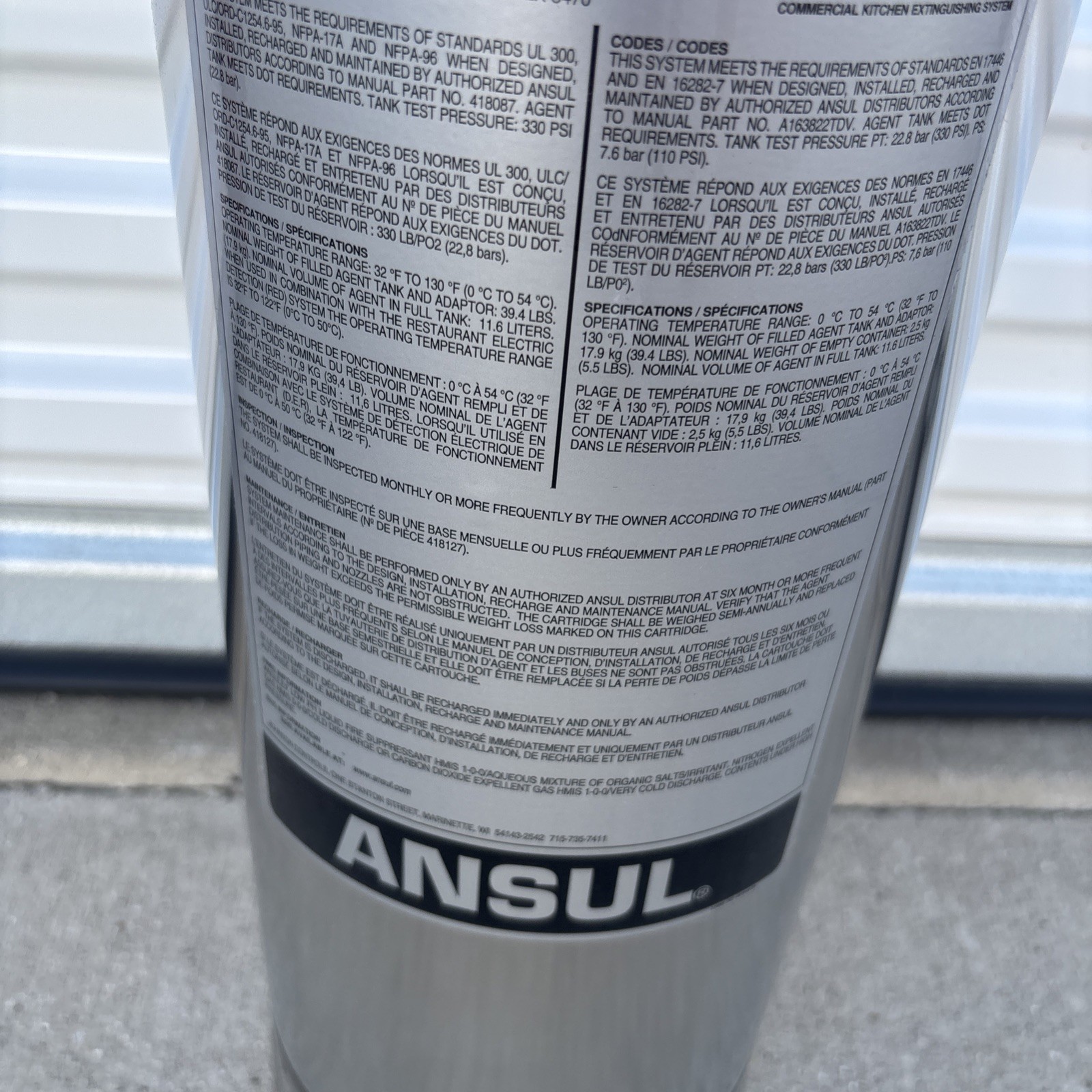 2025 3 Gallon Stainless Steel Tank Assembly for Ansul R-102 – (429862) New