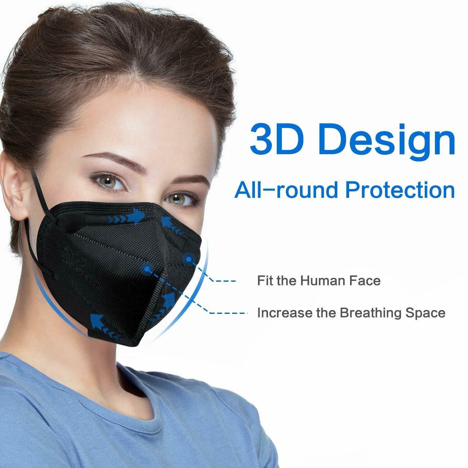10/50/100 Pcs Black KN95 Protective 5 Layer Face Mask BFE 95% Disposable Masks