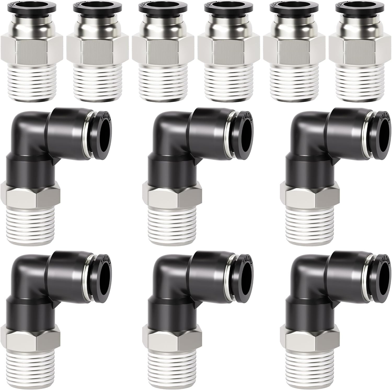 Pack of 12 Copper & Plastic Push-In Connect Fittings – Elbow & Straight, 1/4″…