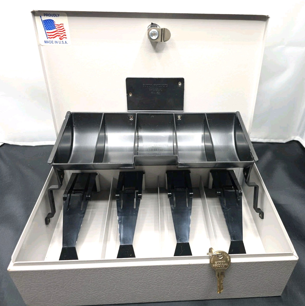 Vintage Buddy Products Metal Cash Coin Money Box with Keys 11.5″ x 7.5″x 3.5″