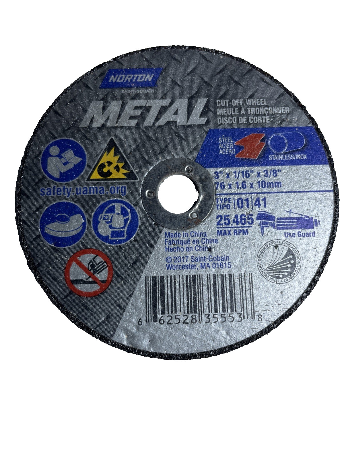Norton 3 x 1/16 x 3/8 Cut Off Wheel Type 01 41