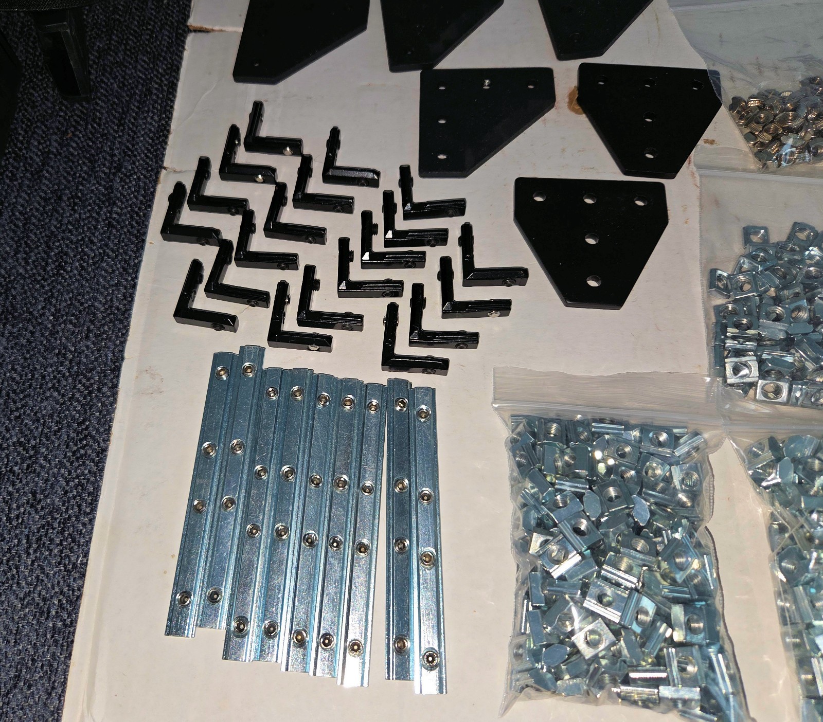 Large Lot Aluminum Extrusion, Angle Brackets, Bolts, T-Nuts, etc