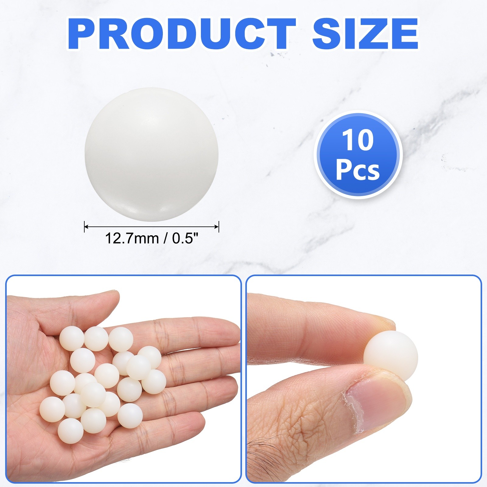 10-Pack Nylon Solid Plastic Balls, 0.5In(12.7mm) Precision Bearing Ball